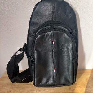 Black Leather Sling Bag for Men